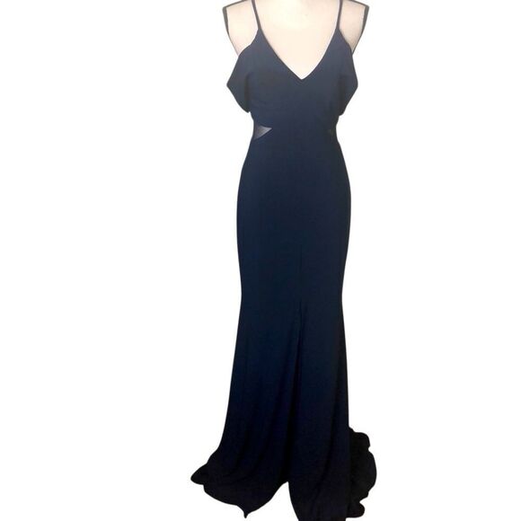 Xscape Navy Blue Off Shoulder Maxi Dress Sz 2 Black Tie, Wedding, Gala - Picture 3 of 16